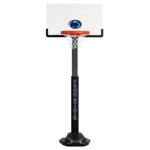 adjustable basketball hoop set with Penn State on upright and Athletic Logo on backboard